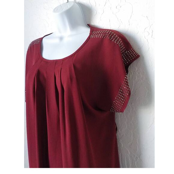 Poetry Pink Shift Pleated Tunic Dress Women size Small Studs Accent Short Sleeve - Picture 3 of 13